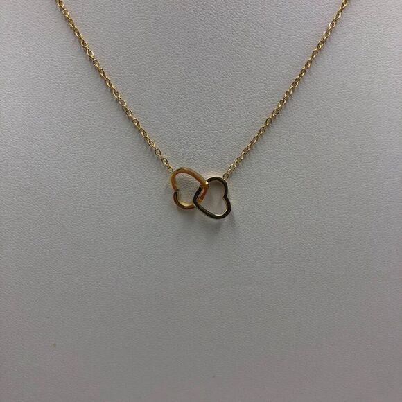 18K Gold Plated Women's Dual Interlocking Heart Necklace Romantic Love Gift - Picture 6 of 12